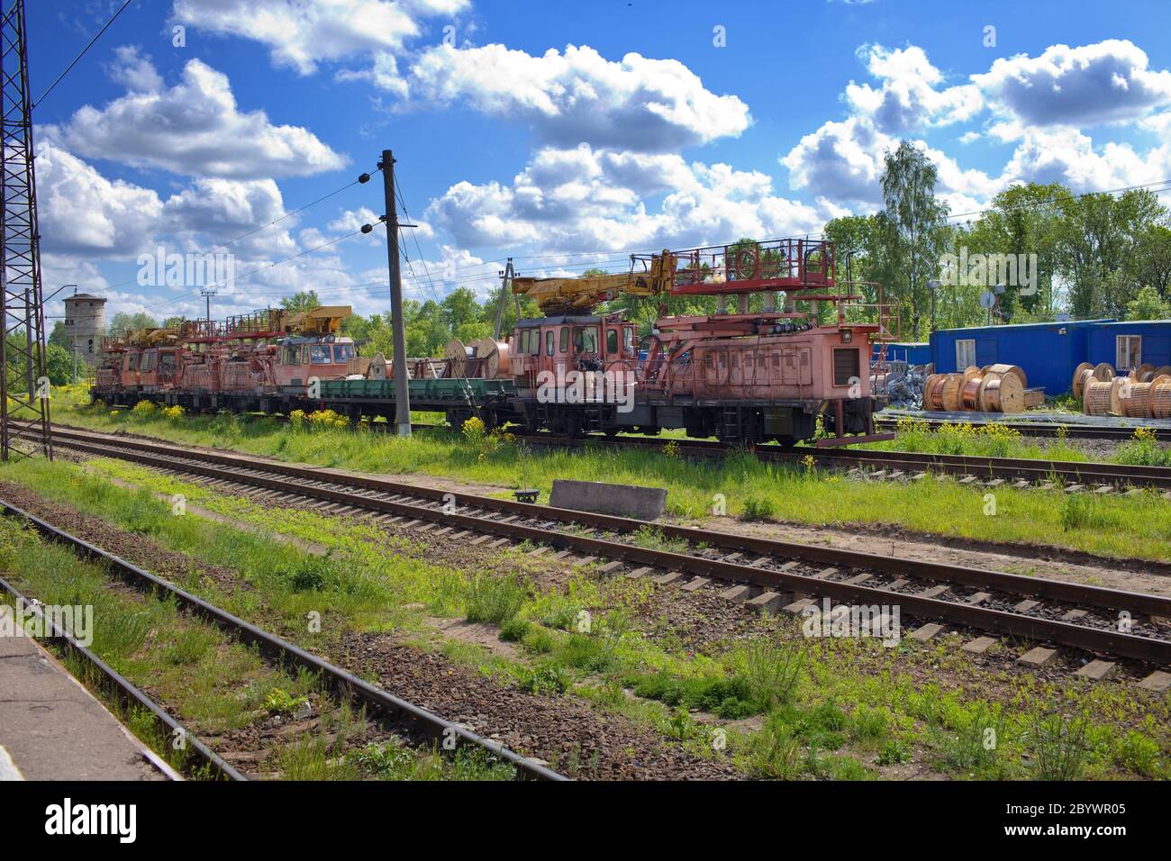 auxiliary working train at station in rural areas Stock Photo