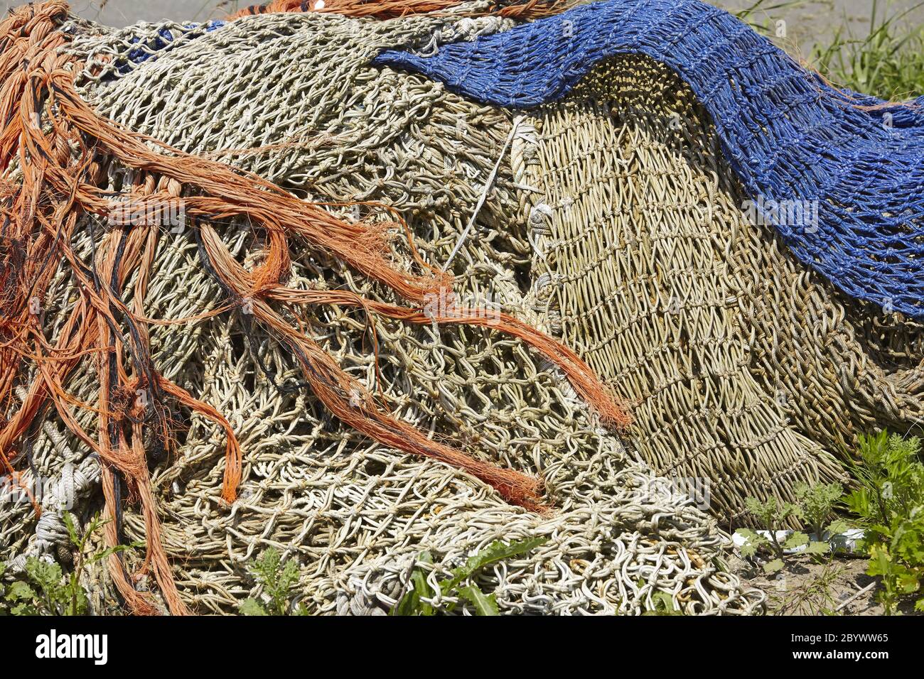 Fisheries Old fishing nets in the port Stock Photo Alamy