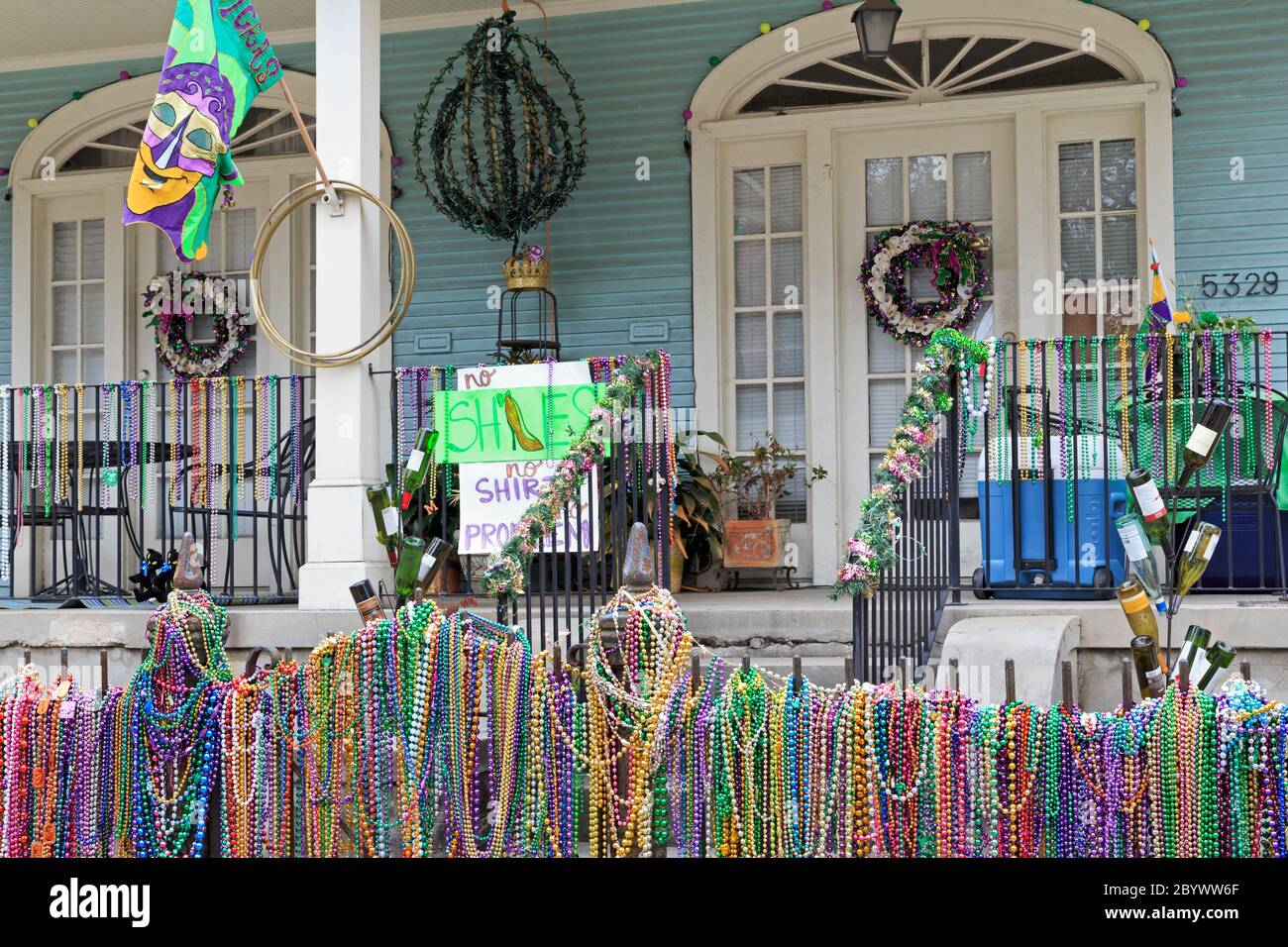 Mardi Gras beads, Uptown Magazine Street, New Orleans, Louisiana, USA