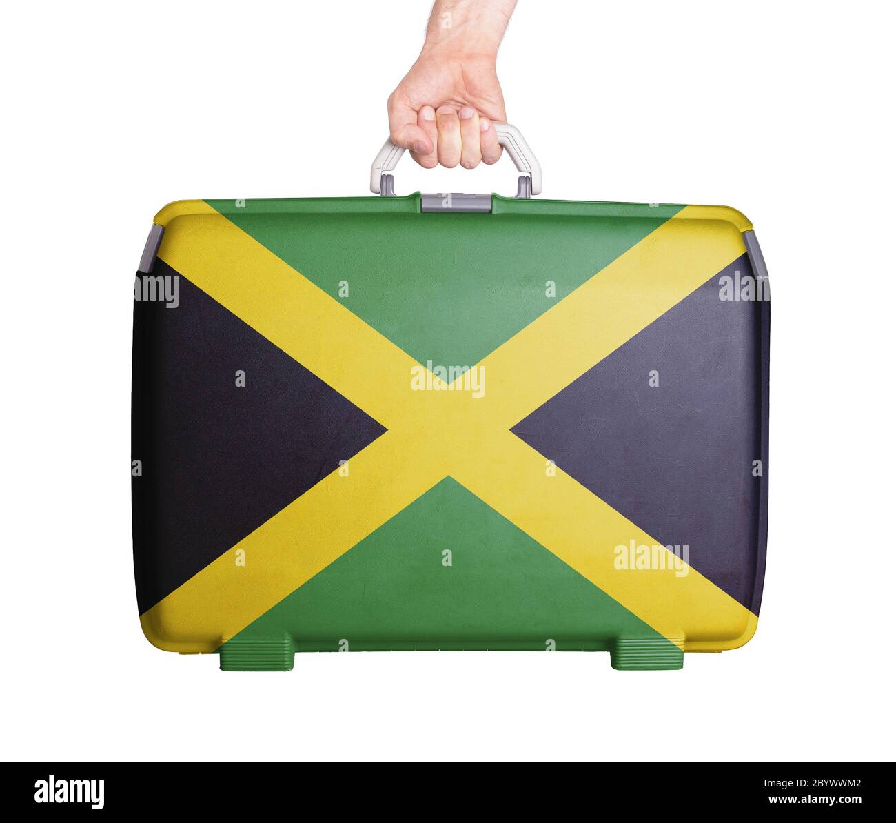 Used plastic suitcase with stains and scratches Stock Photo Alamy