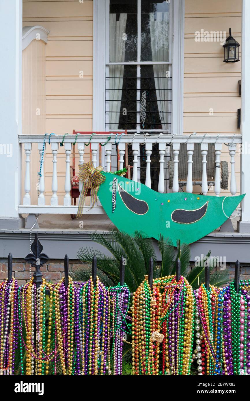 Mardi Gras decorations, Uptown Magazine Street, New Orleans, Louisiana