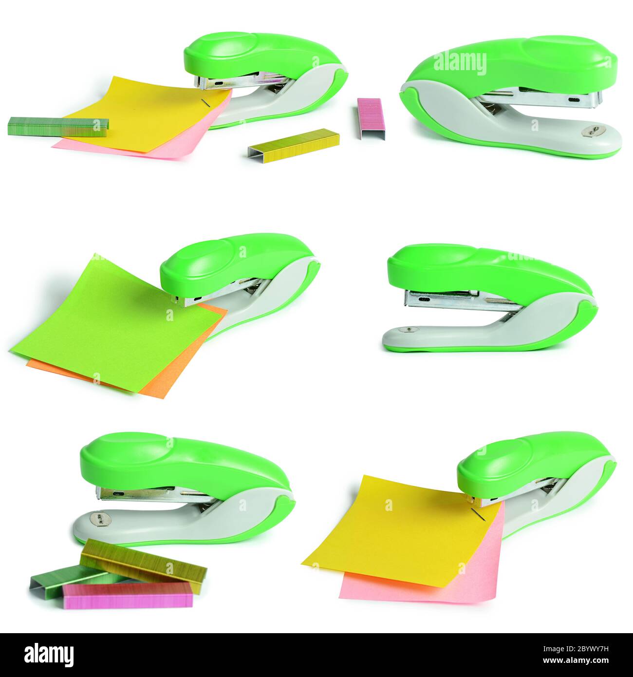 Green stapler isolated on white background Stock Photo