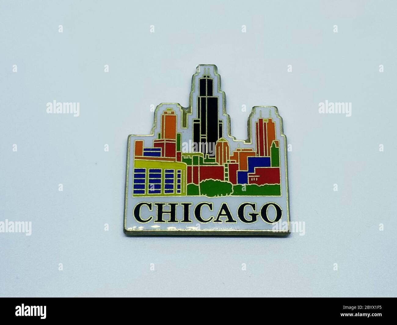 Illinois, U.S.A - November 1, 2019 - Chicago souvenir magnet on a white isolated background Stock Photo