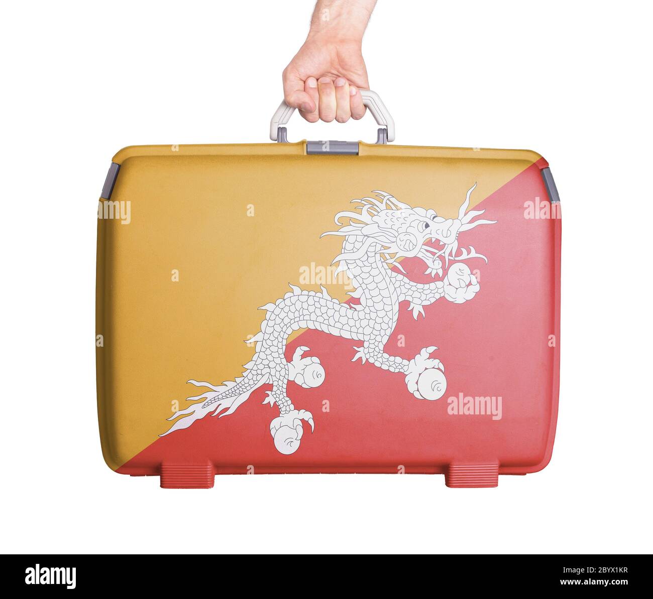 Used plastic suitcase with stains and scratches Stock Photo Alamy