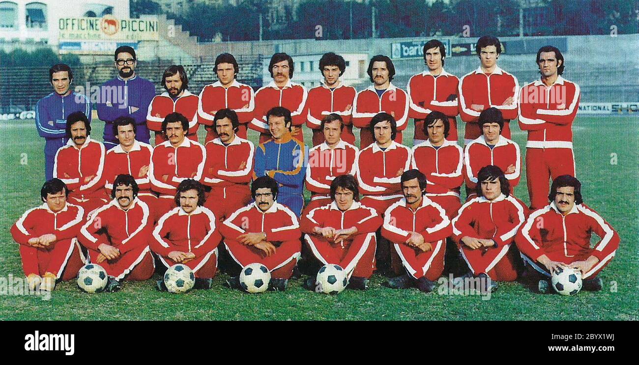 From left to right, top: G. Molinari (assistant coach), Molini (athletic trainer), P. Sollier, P. Frosio, R. Marconcini, W. Sabatini, F. Zana, F. Vannini, Farabbi, M. Vitulano; middle: Palomba (masseur), G. Picella (captain), M. Nappi, M. Scarpa, I. Castagner (coach), G. Savoia, M. Marchei, S. Pellizzaro, C. Tinaglia; bottom: R. Luchini (masseur), M. Amenta, R. Curi, G. Raffaeli, N. Malizia, B. Baiardo, C. Giubilei, Ricci. Stock Photo