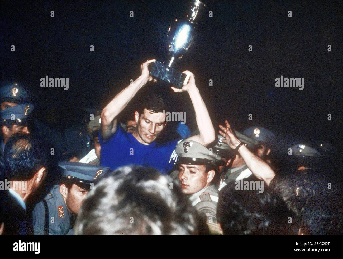 UEFA Euro 1968 Final - Italian captain Giacinto Facchetti with the trophy ca. June 10, 1968 Stock Photo