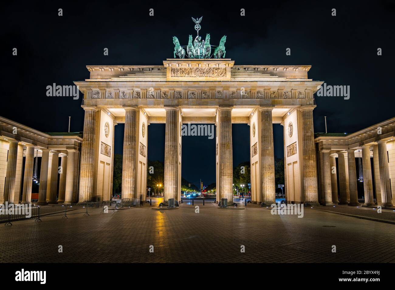 Berlin, Germany, Historical Landmark Brandenburg Gate at Night Stock Photo
