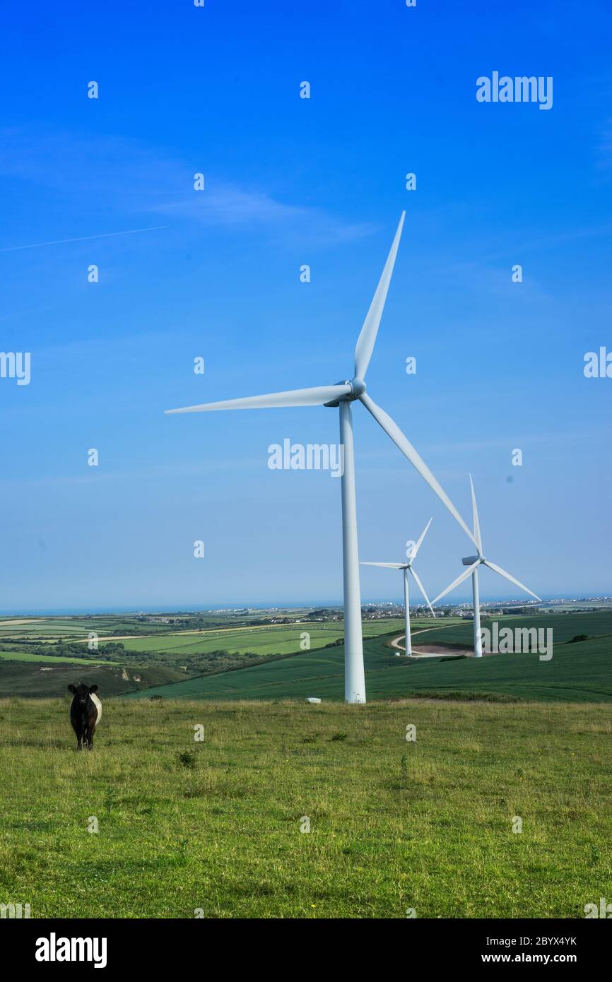 Scenic rural landscape with windmills, in summer Stock Photo