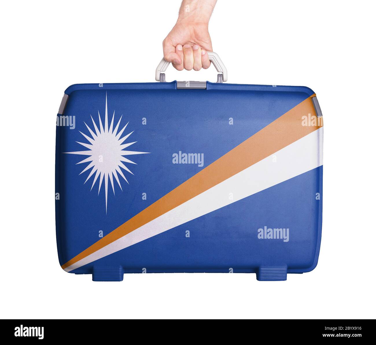 Used plastic suitcase with stains and scratches Stock Photo Alamy
