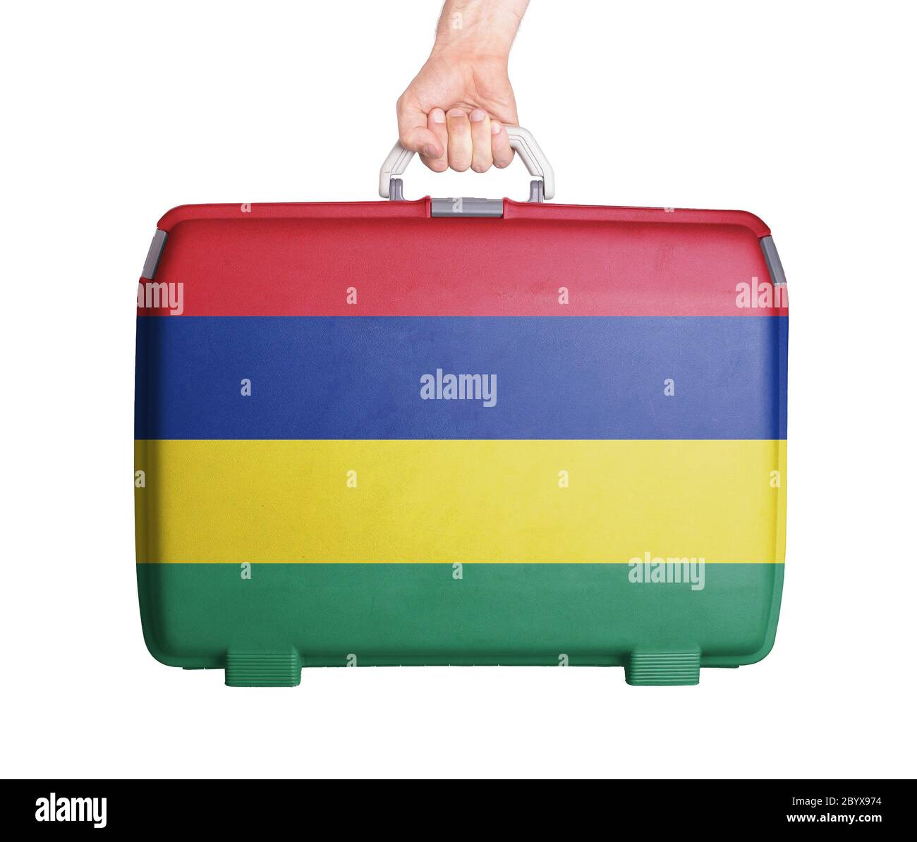Used plastic suitcase with stains and scratches Stock Photo Alamy