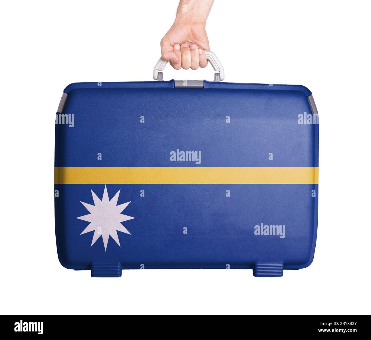 Used plastic suitcase with stains and scratches Stock Photo Alamy