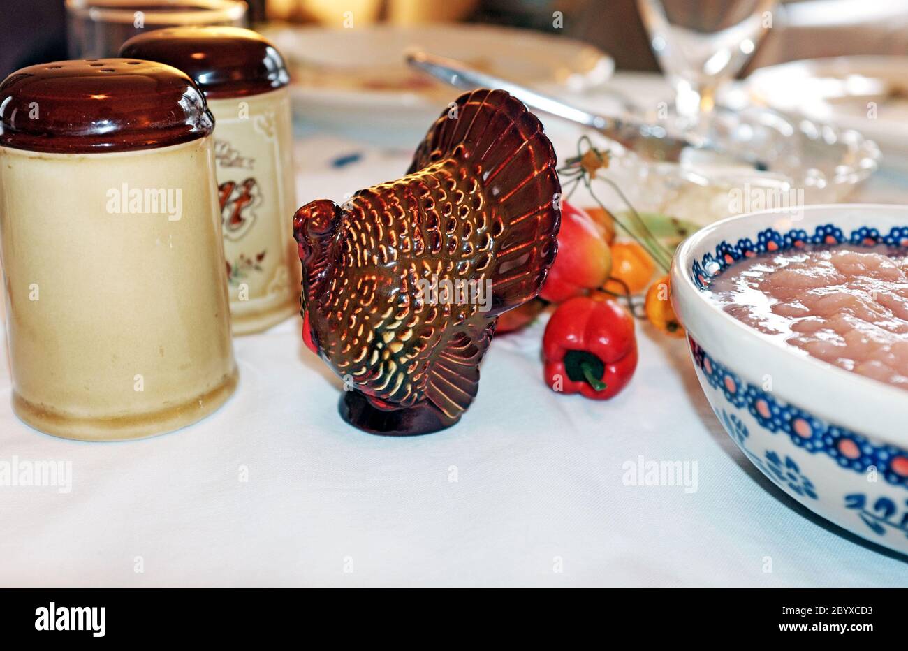 Thanksgiving table setting at a home in Cleveland, Ohio, USA. Stock Photo
