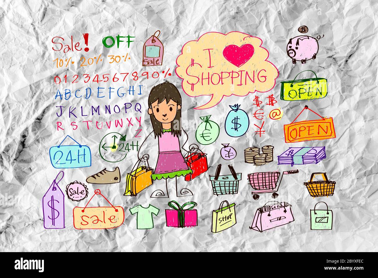Hand doodle Business icon set idea design on crumpled paper Stock Photo ...