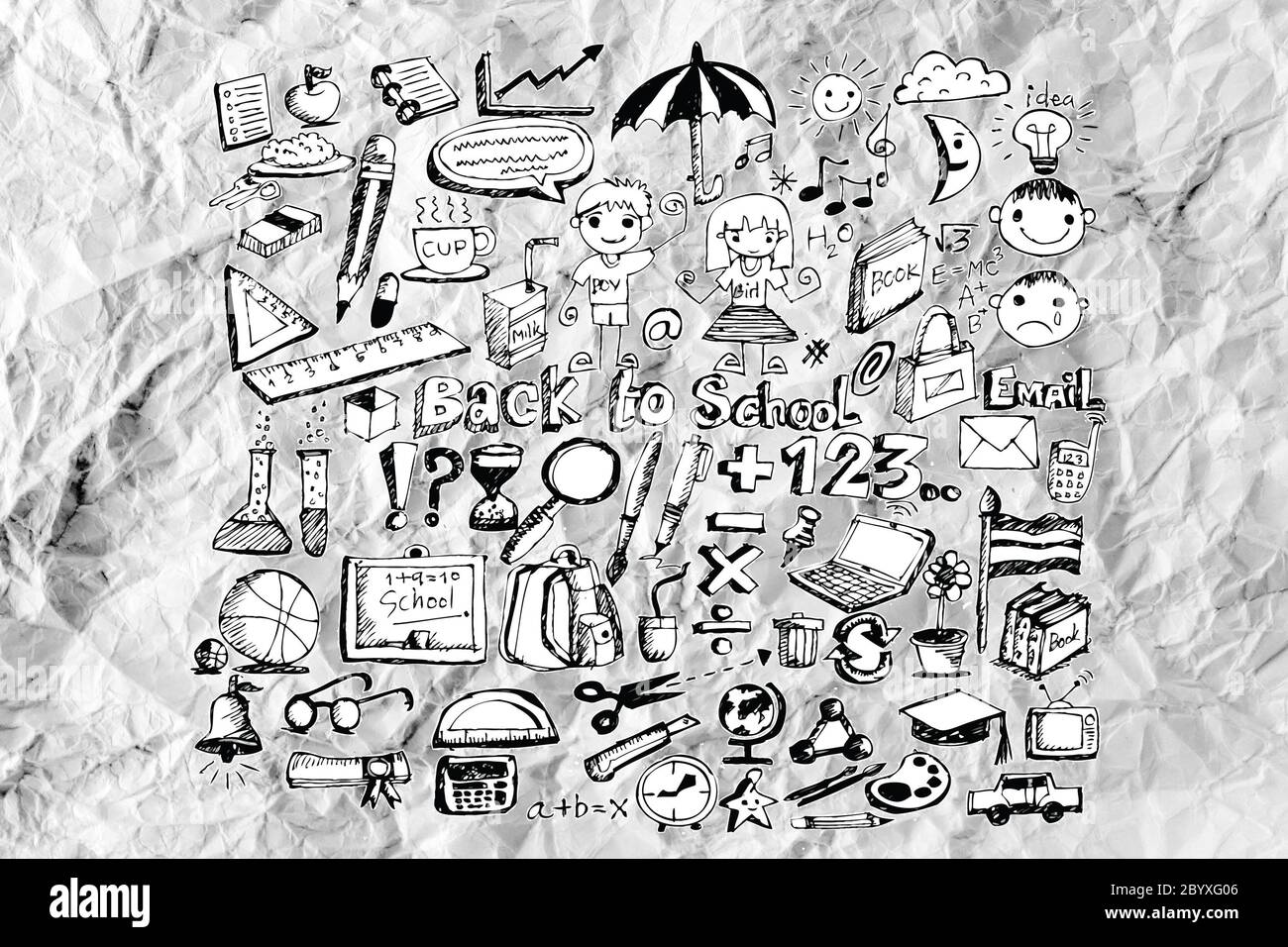 Hand doodle Business icon set idea design on crumpled paper Stock Photo ...