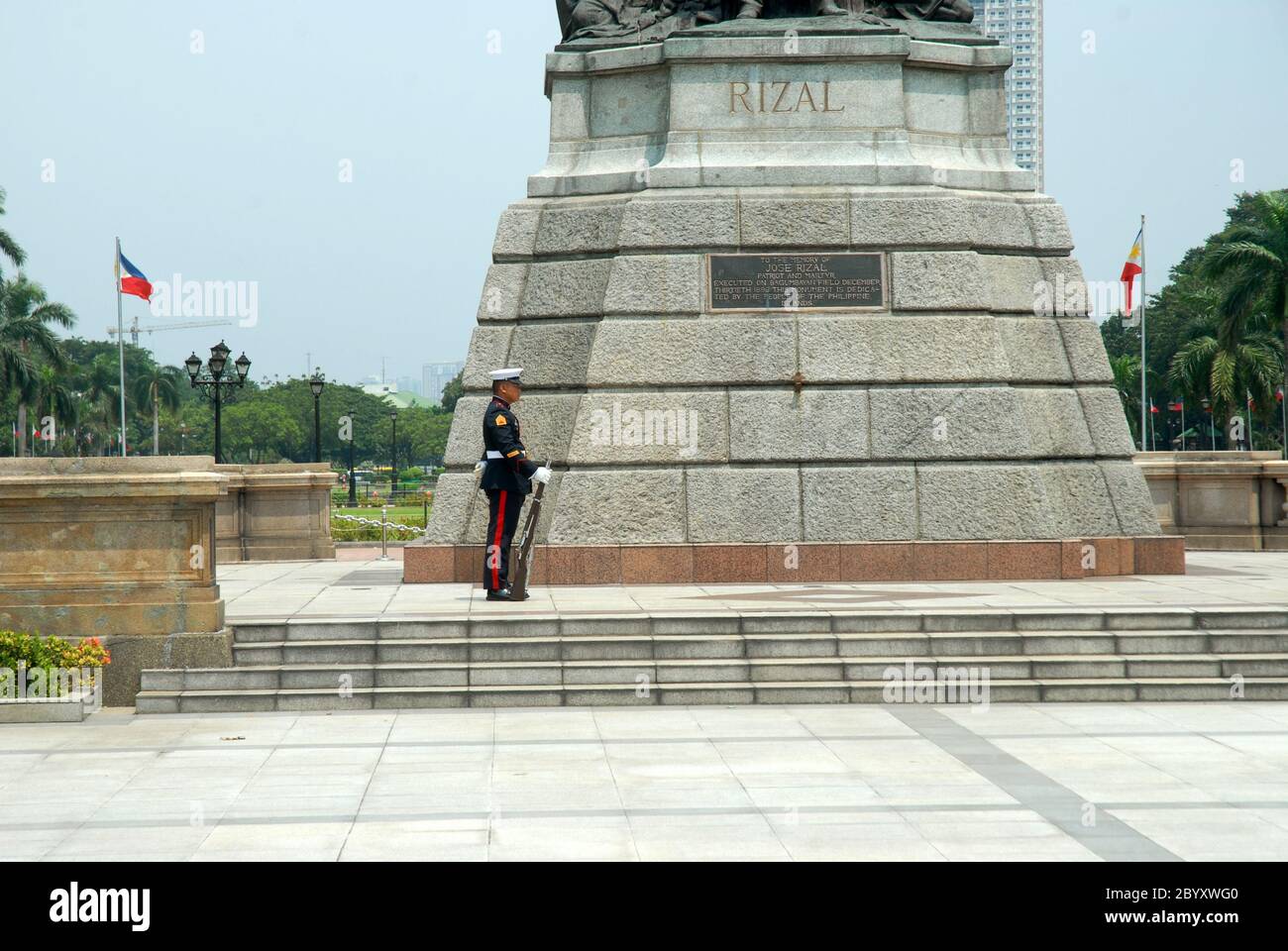 A lone soldier guards The Rizal Monument in Rizal Park or Luneta ...