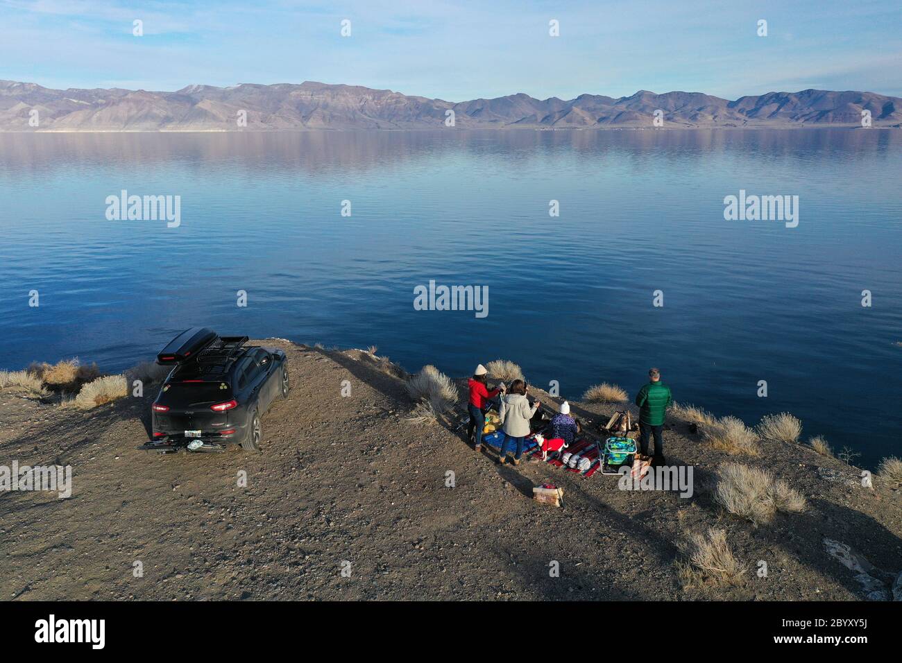Pyramid Lake, Reno, Nevada - January 18, 2020 - Family enjoys tranquil ...