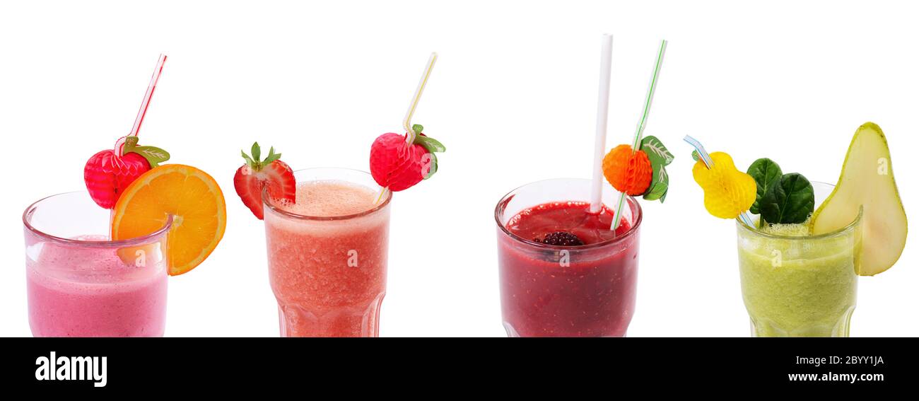 Freshening strawberry smoothie  isolated on white Stock Photo
