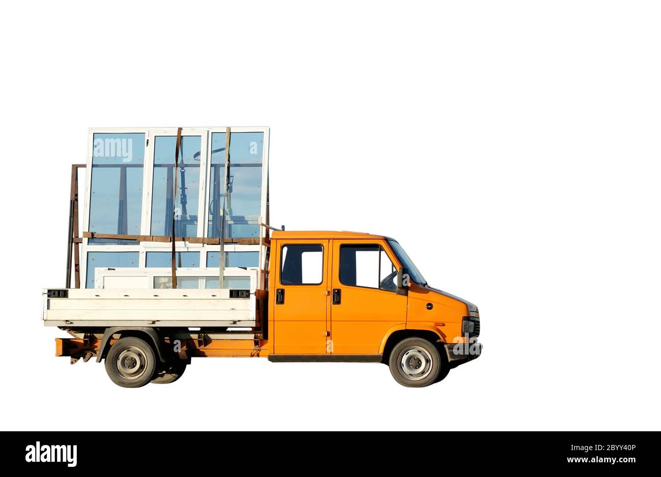 Truck delivering double-glazed winows Stock Photo