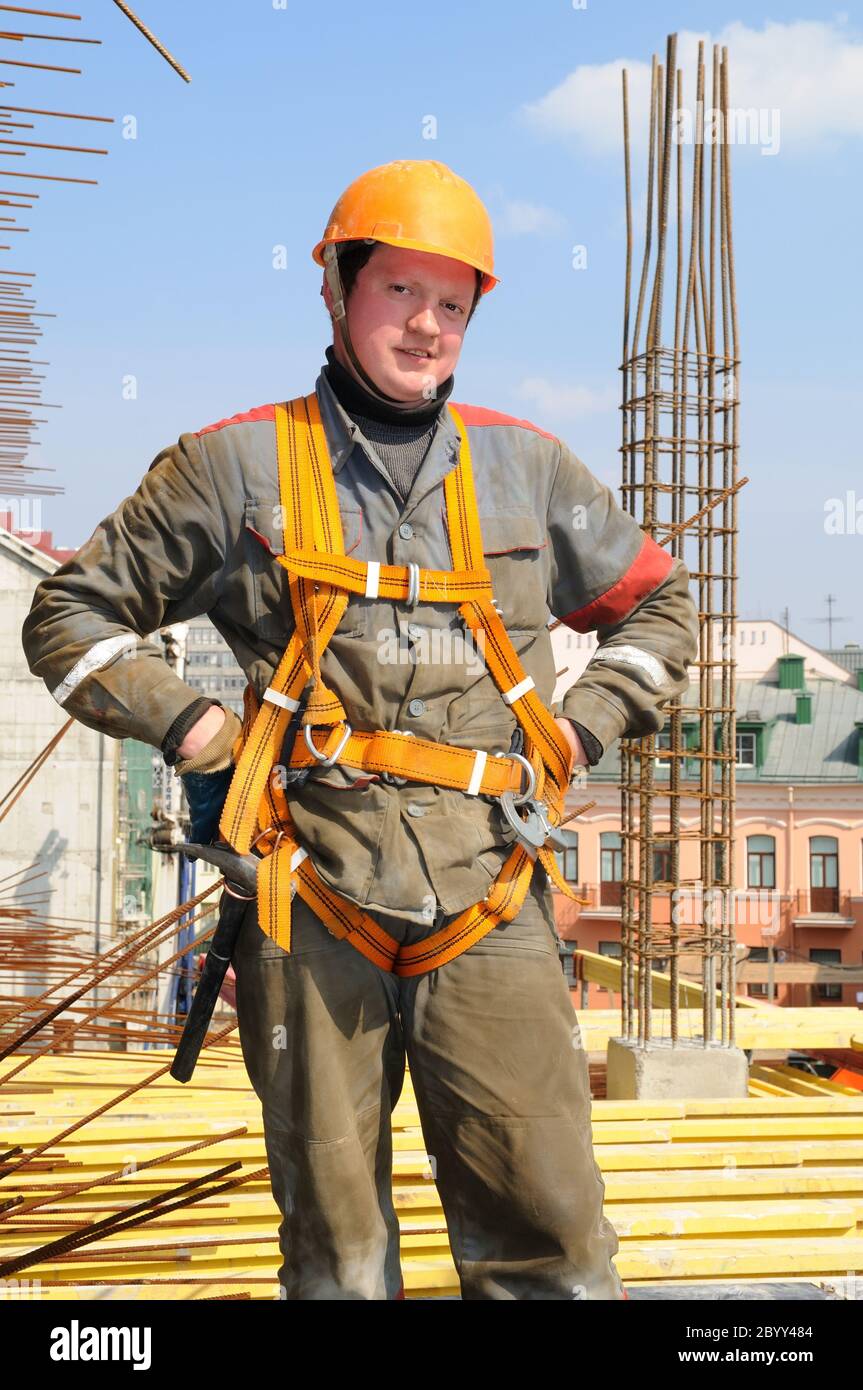 builder worker at construction site Stock Photo