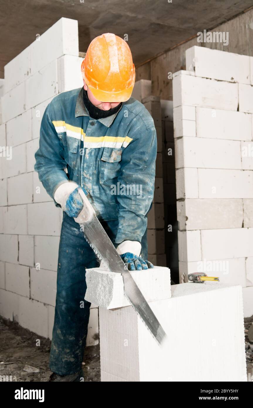 construction mason worker bricklayer Stock Photo