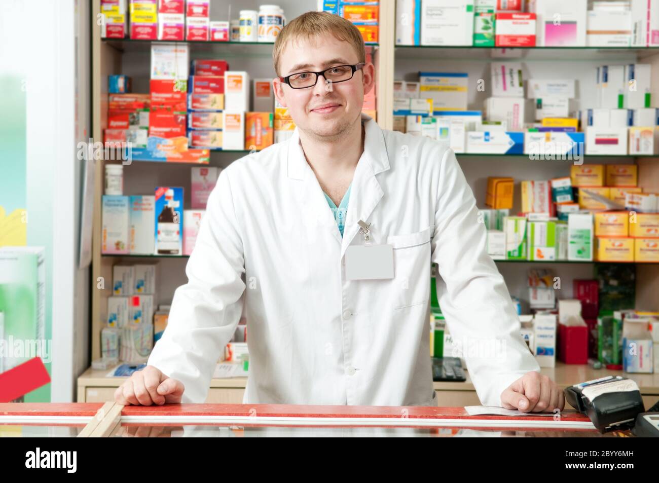 Pharmacy specialist in drugstore Stock Photo