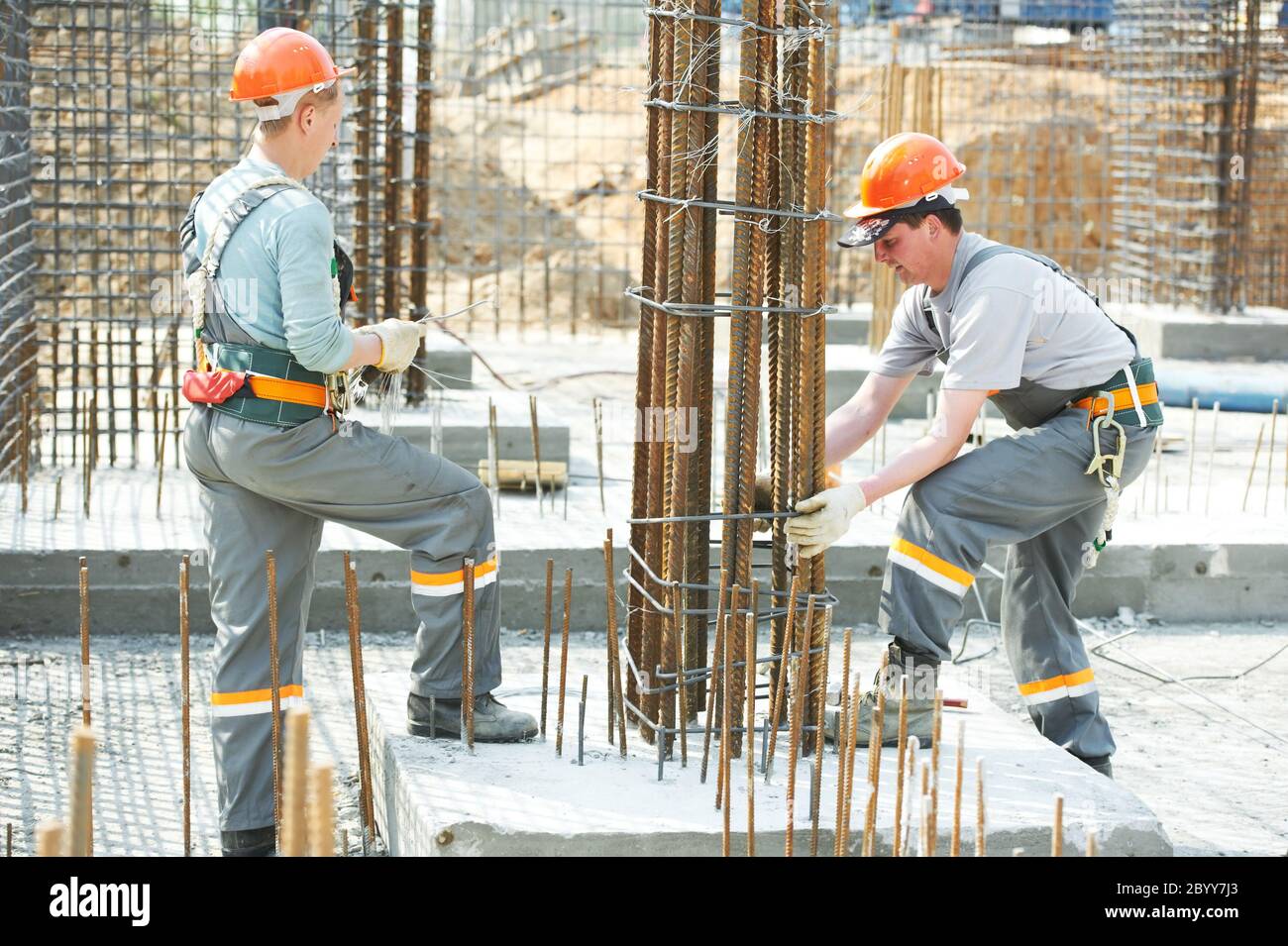 construction workers making reinforcement Stock Photo