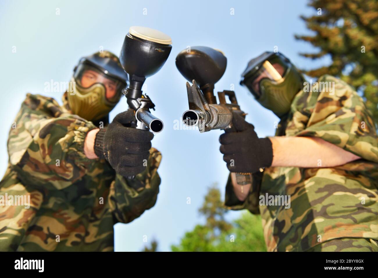 two paintball players Stock Photo