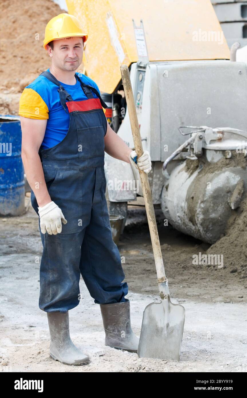 worker with shovel Stock Photo