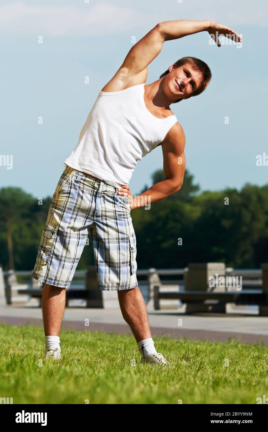 Stretching exercises before sport jogging Stock Photo