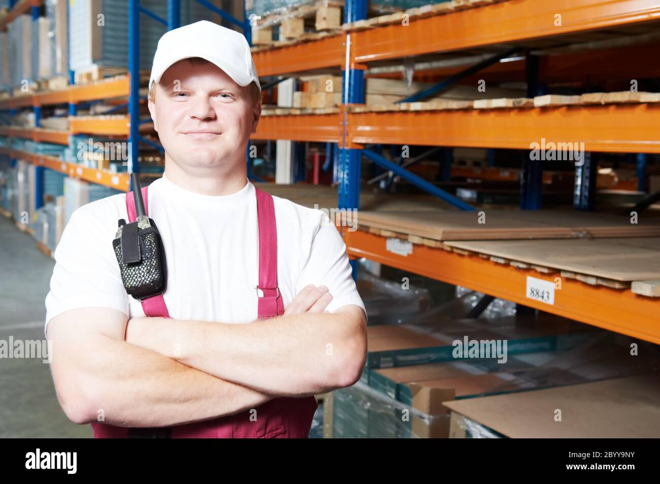 caucasian young manual worker in warehouse Stock Photo
