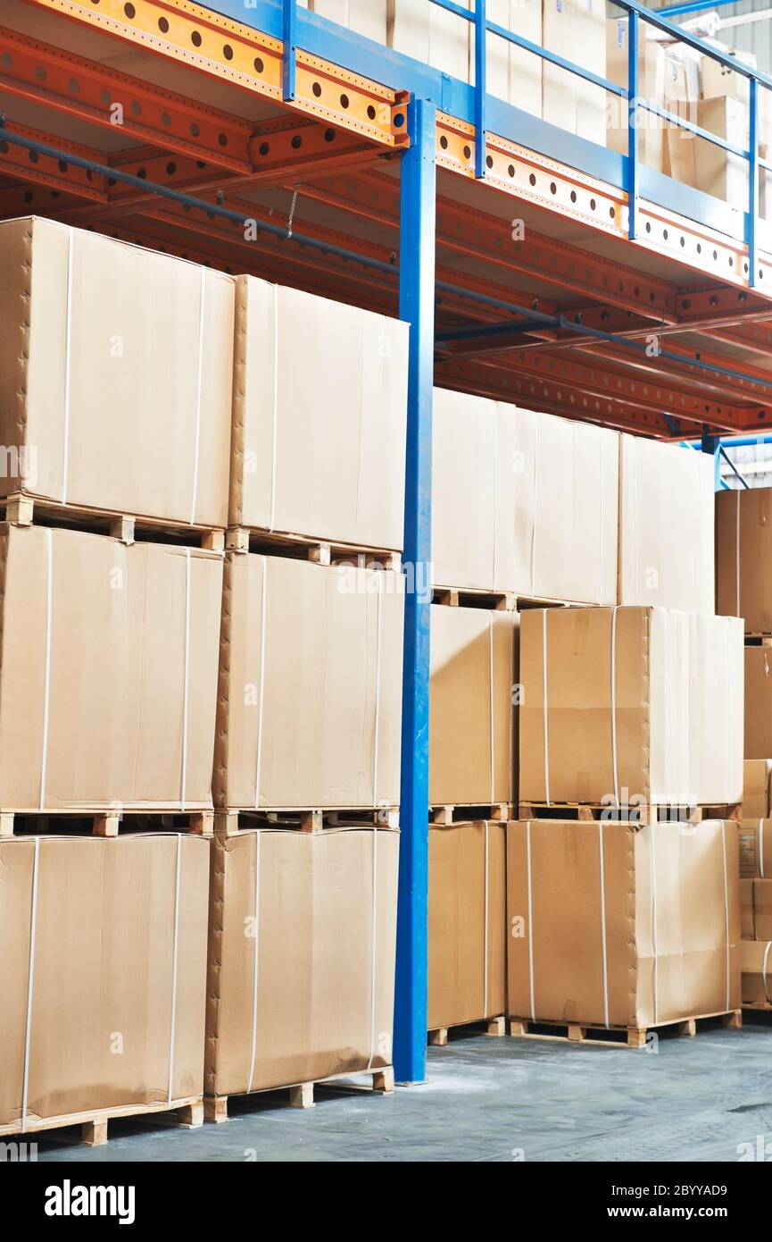 warehouse cardboard boxes arrangement indoors Stock Photo Alamy