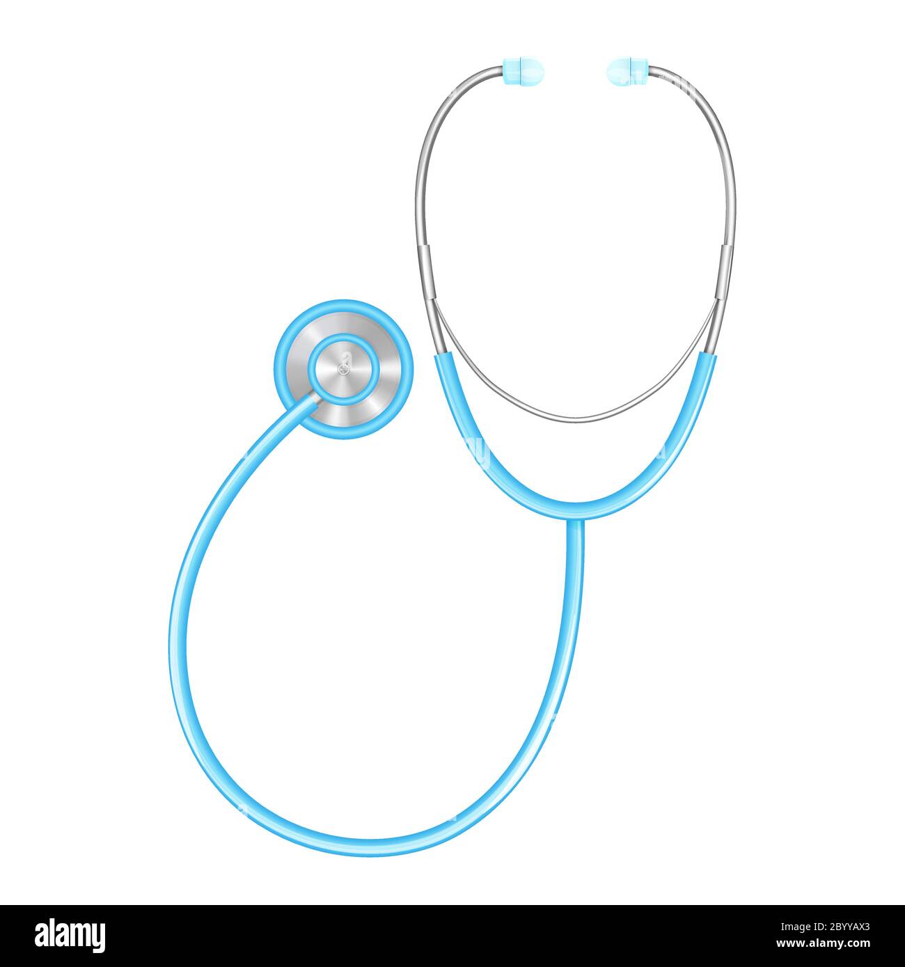 Realistic medical equipment, blue stethoscope isolated on white background. Medical stethoscope vector illustration Stock Vector