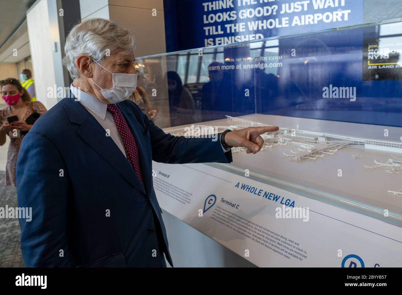 NEW YORK, NY - JUNE 10, 2020: Rick Cotton guides a tour of LaGuardia Airport's brand-new state-of-the-art Terminal B arrivals and departures hall. Stock Photo