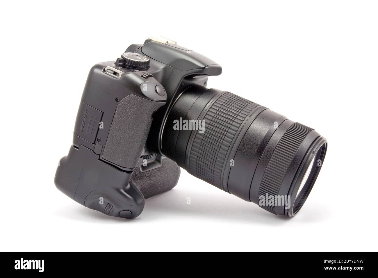 camera with battery grip and lens Stock Photo