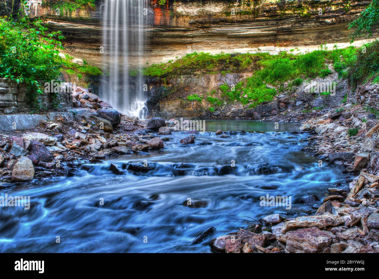 Beautiful Minnehaha Creek Waterfall in HDR High Dynamic Range Stock Photo