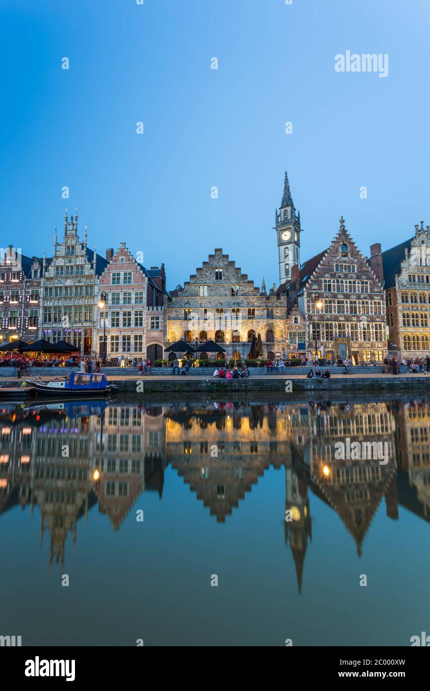 Travel Belgium medieval european city town background with canal. Ghent, Belgium Stock Photo