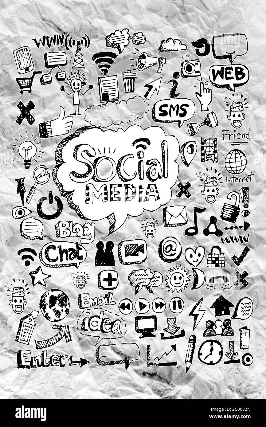 Hand doodle Business icon set idea design on crumpled paper Stock Photo ...