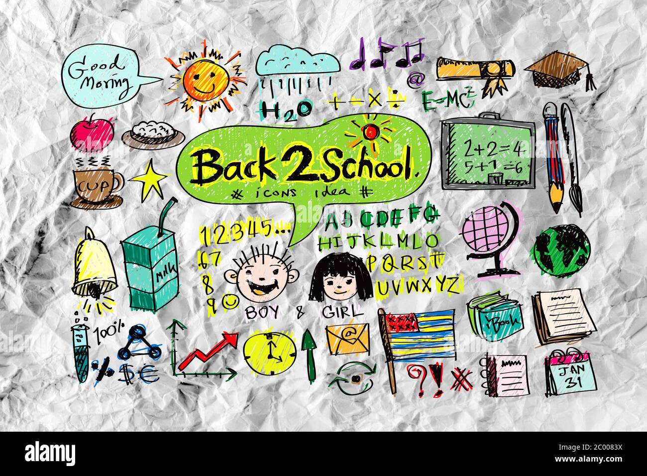 Hand doodle Business icon set idea design on crumpled paper Stock Photo ...