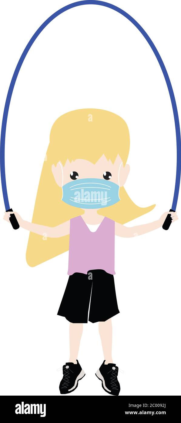 Adorable Girl Jumping Rope Illustration wearing face mask Stock Photo ...