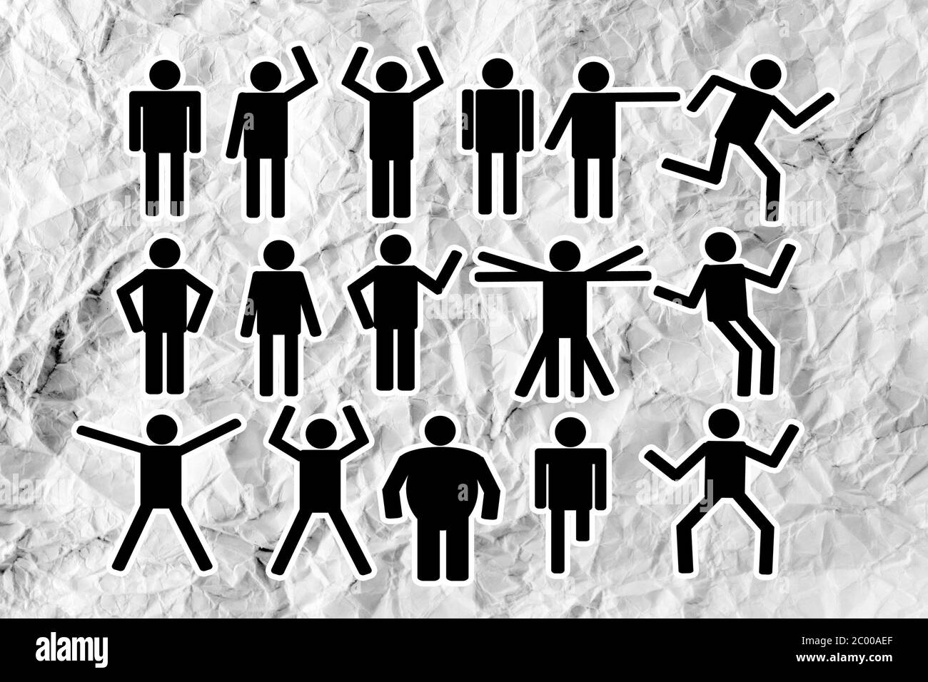 People Family icon Pictogram People on crumpled paper Stock Photo