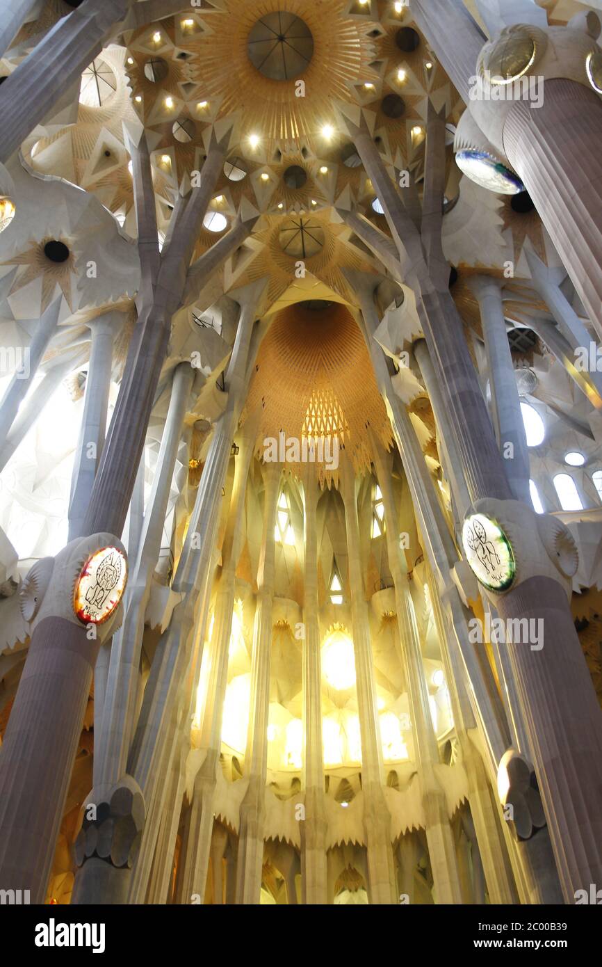 Barcelona, Spain - May 22, 2019: Interior Sagrada Familia with columns ...