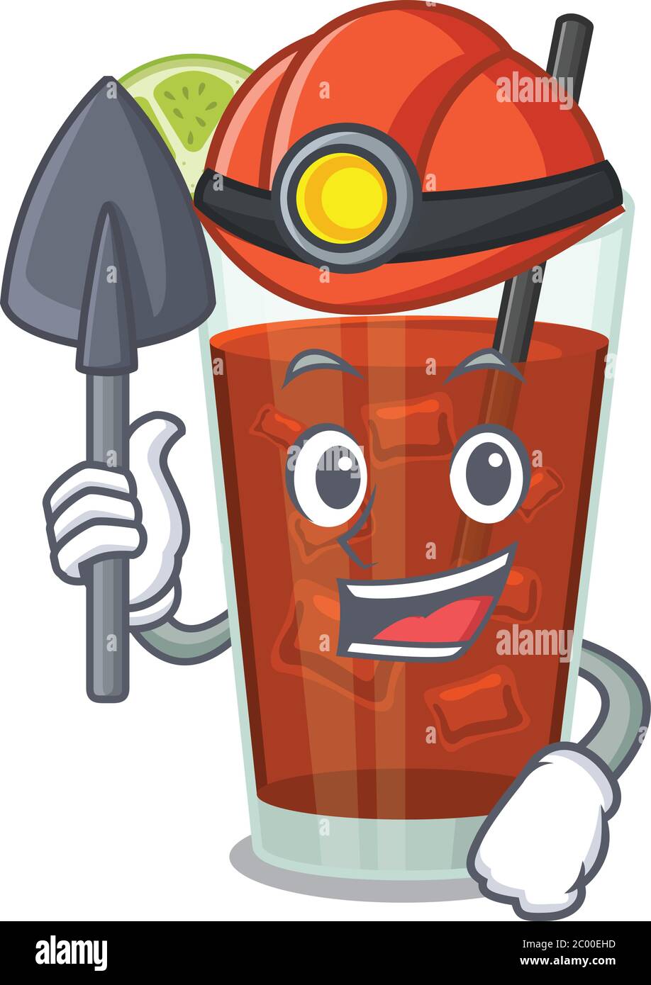 A cartoon picture of cuba libre cocktail miner with tool and helmet Stock Vector