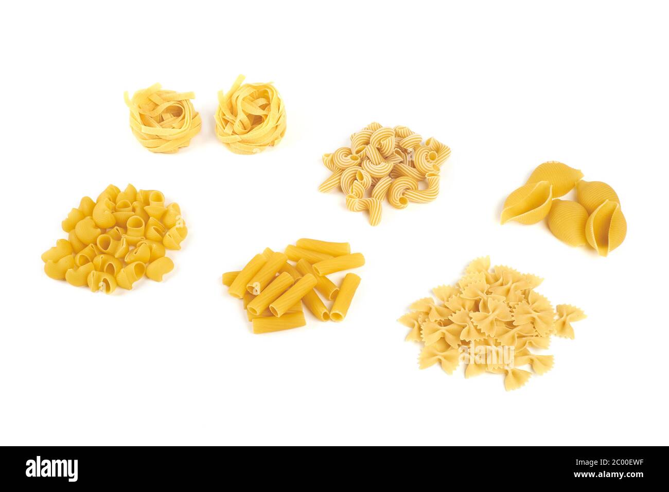 Collection of italian pasta portion isolated on white background Stock