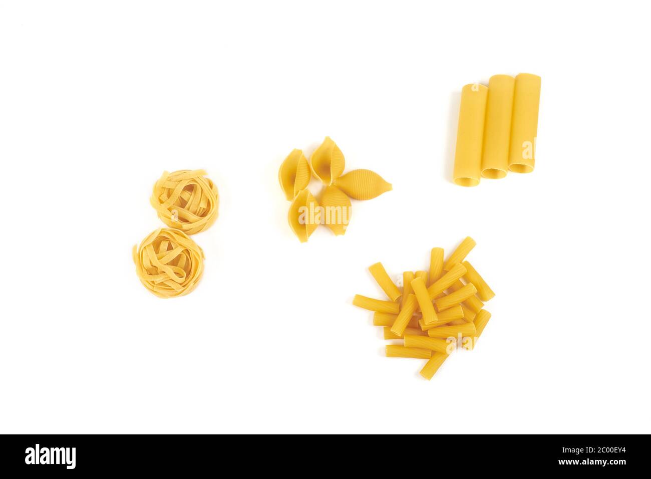 Collection of italian pasta portion isolated on white background Stock