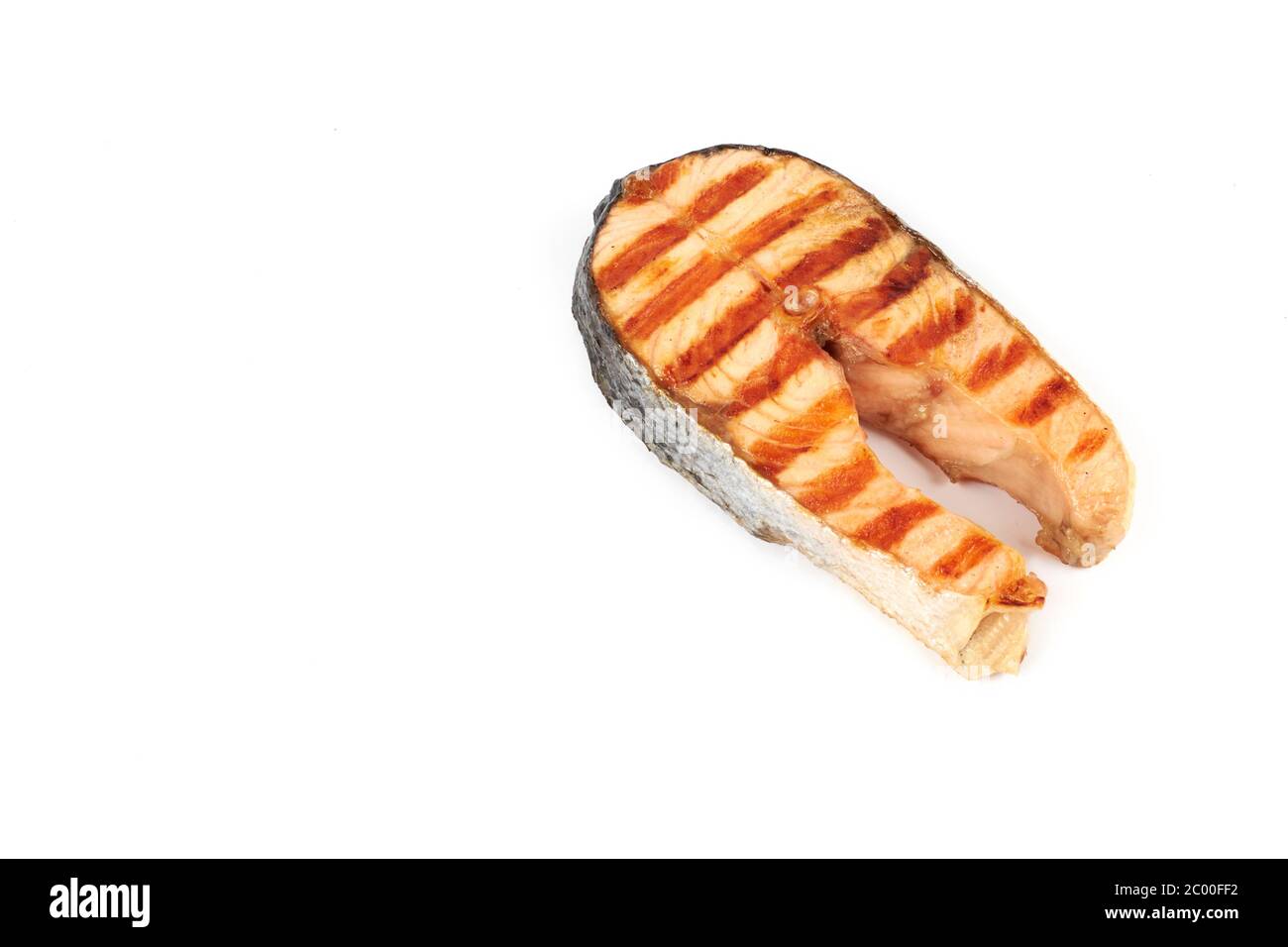 grilled salmon steak fillet, isolated on white background Stock Photo ...
