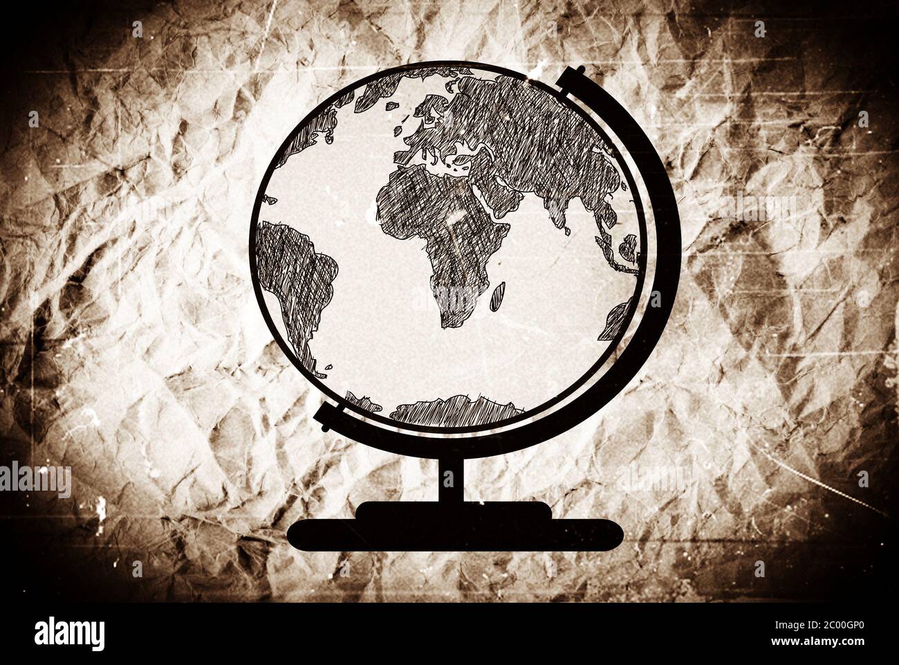 Globe earth icons themes idea design on crumpled paper Stock Photo