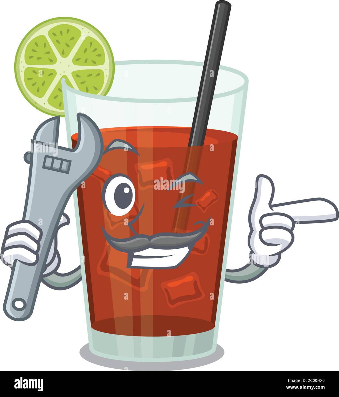 A caricature picture of cuba libre cocktail working as a mechanic Stock Vector