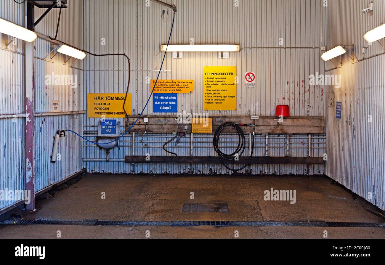 Umea, Norrland Sweden - June 3, 2020: self-cleaning hall for cars, car wash Stock Photo