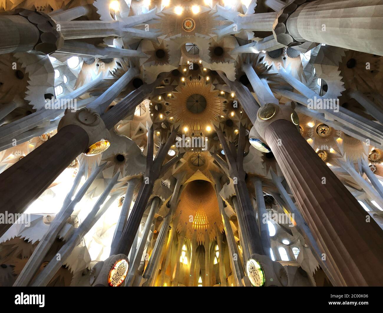 Barcelona, Spain - May 22, 2019: Interior Sagrada Familia with columns ...