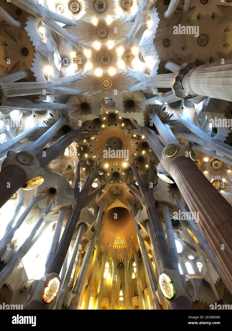 Barcelona, Spain - May 22, 2019: Interior Sagrada Familia with columns ...